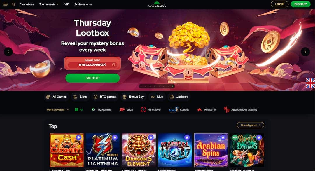 Snapshot of Katsubet Casino's gaming lobby in New Zealand.