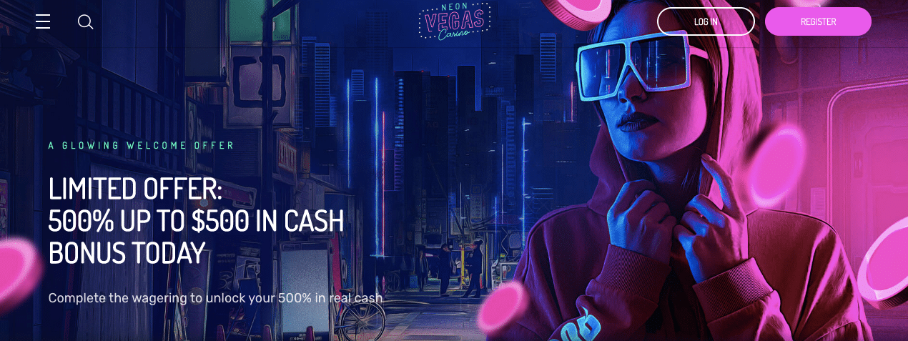 neon vegas online casino lobby display